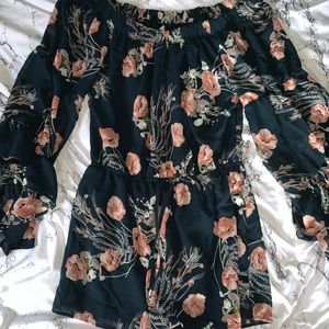 Strapless Navy Blue Flower Romper